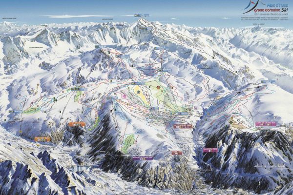 Plan des pistes du grand domaine de l'Alpe d'Huez