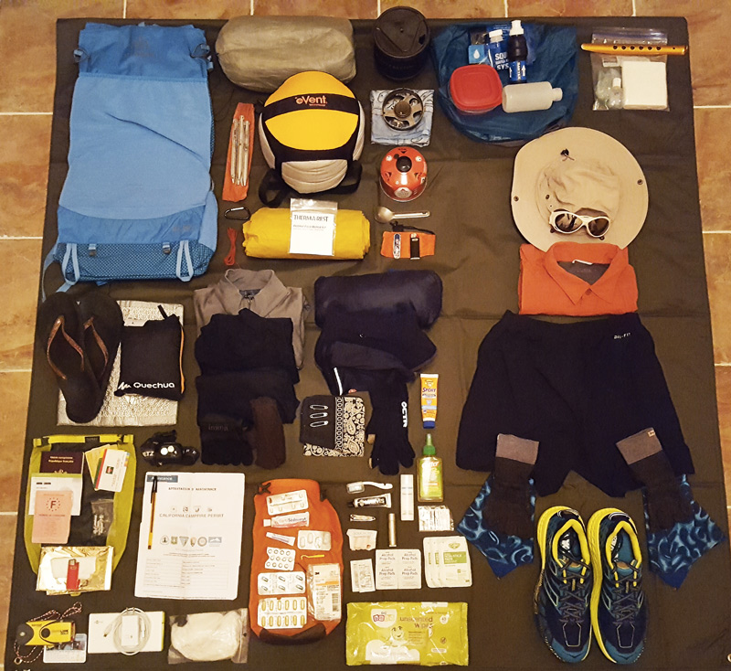 Matériel emporté sur le Pacific Crest Trail