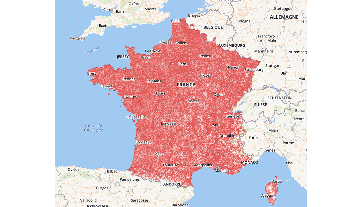 Carte de la couverture du réseau en France