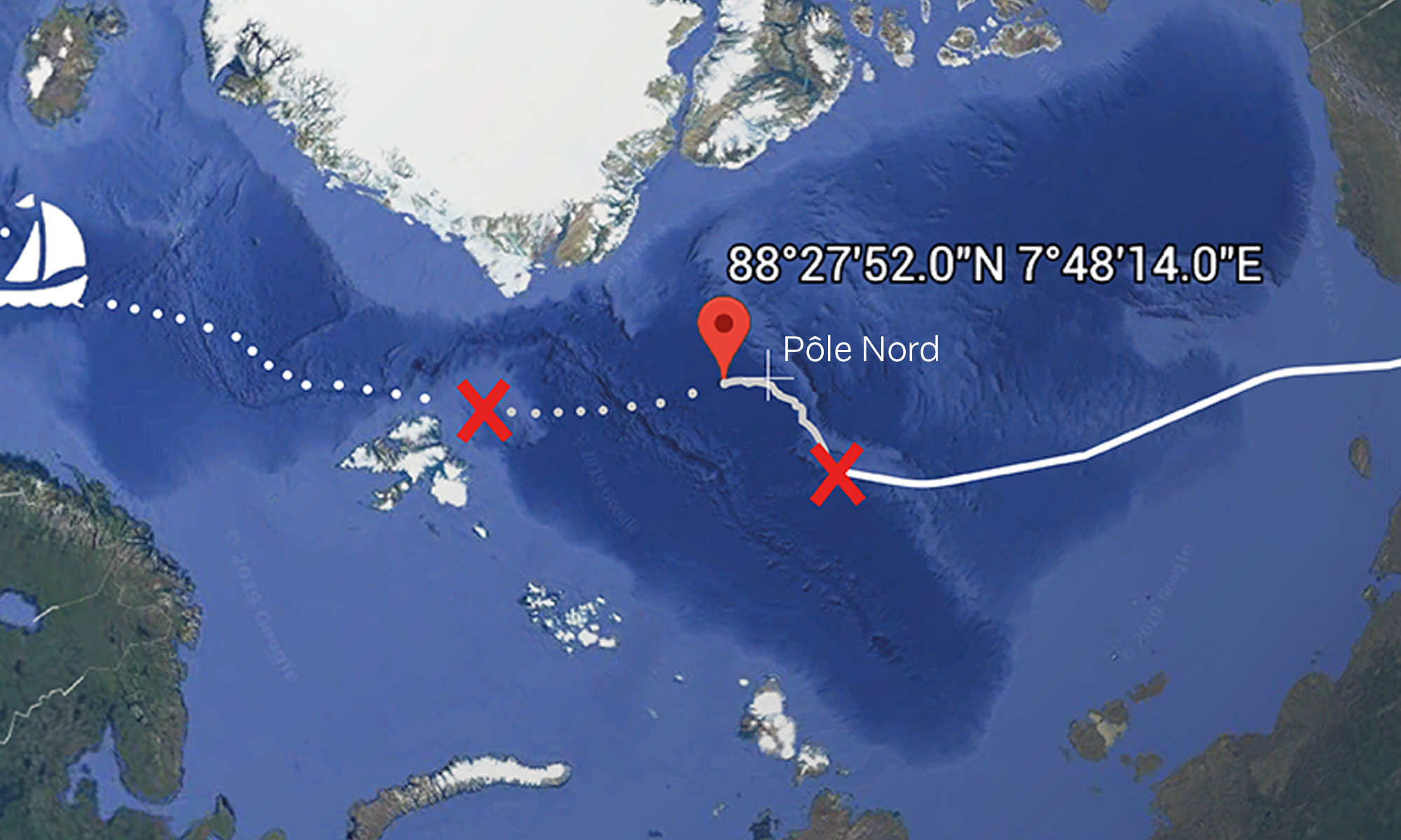 La route de l'expédition Pole to Pole (Google Earth)