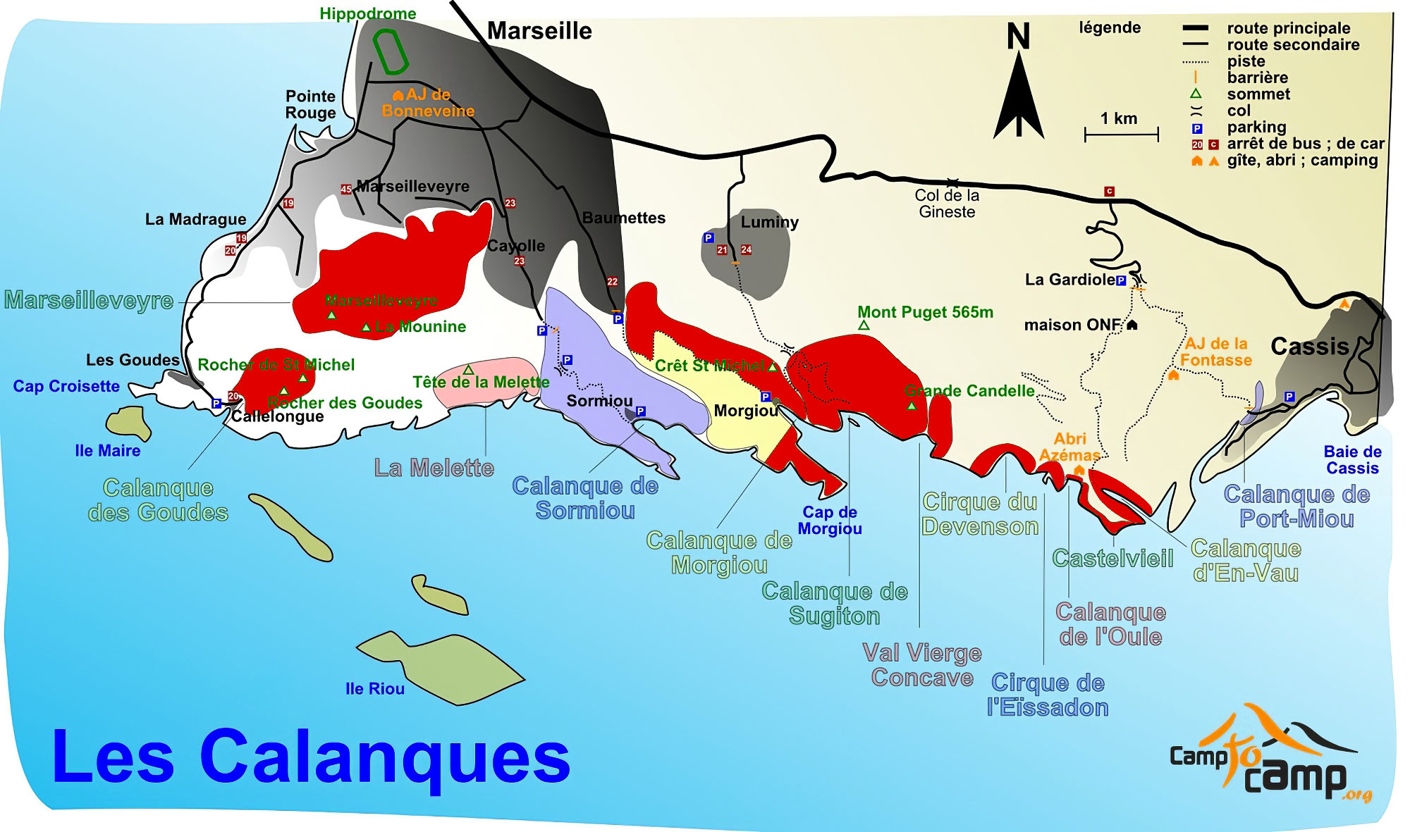 cartes des secteurs d'escalade Calanques de Marseille