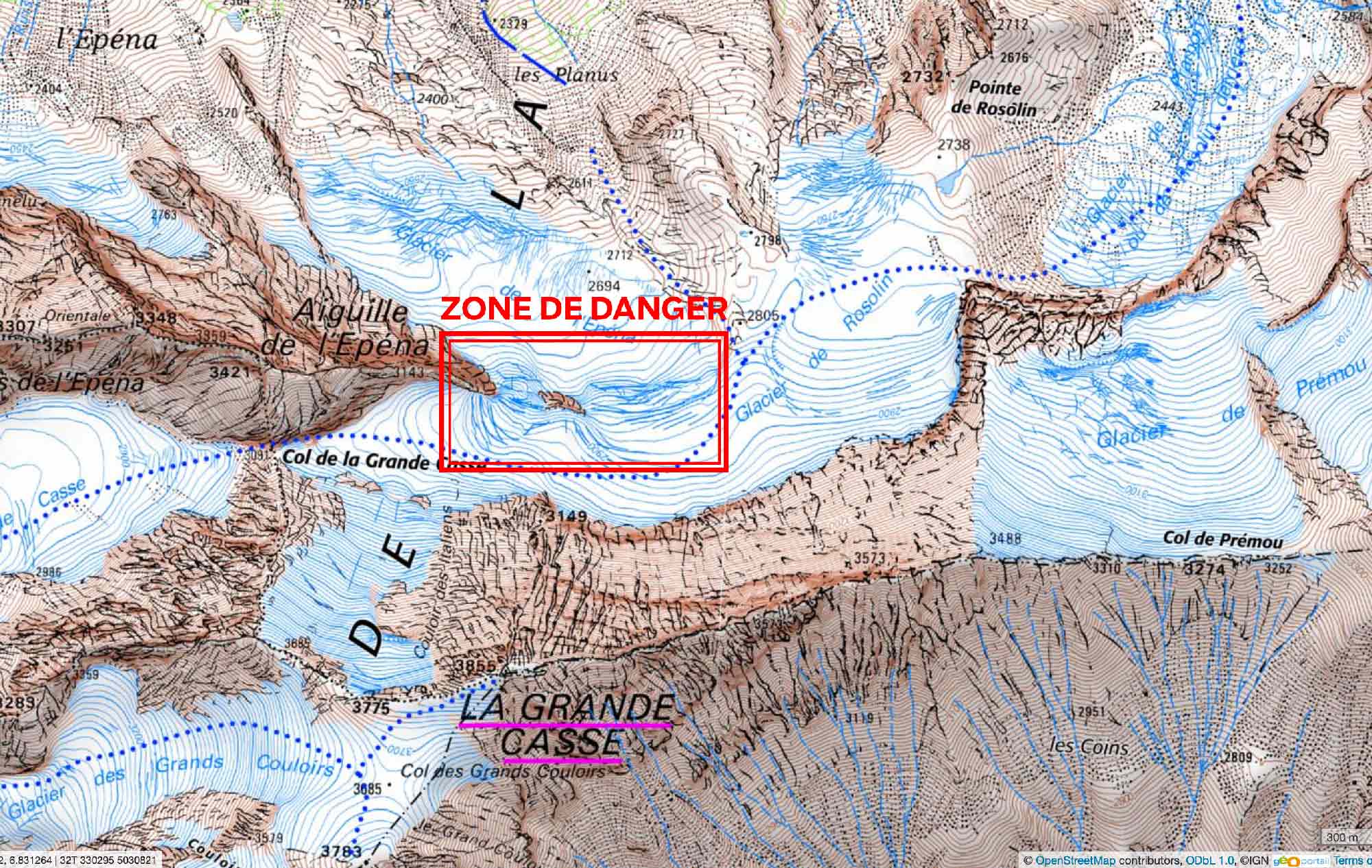 Risque réel d’effondrement de séracs en face Nord de la Grande Casse