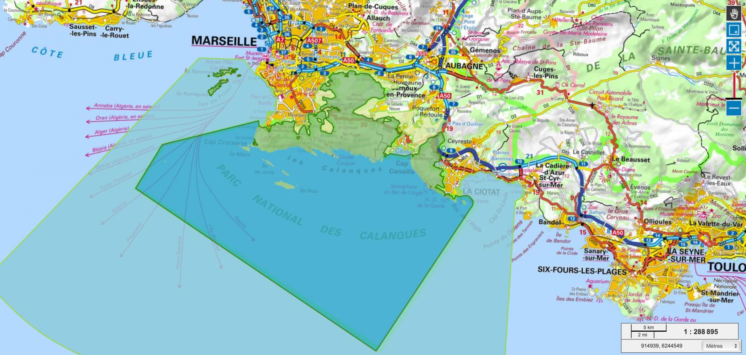 Carte Calanques de Marseille