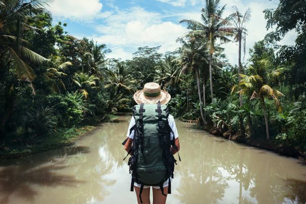 Voyageur à sac à dos dans la jungle