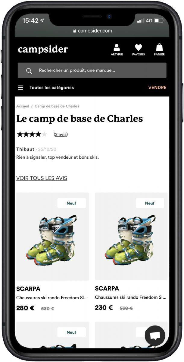 Campsider site web mobile