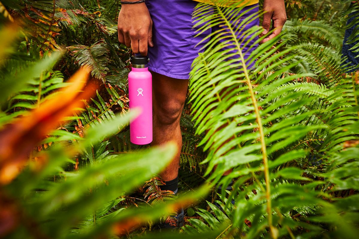 randonnée dans les bois avec une bouteille Hydro Flask