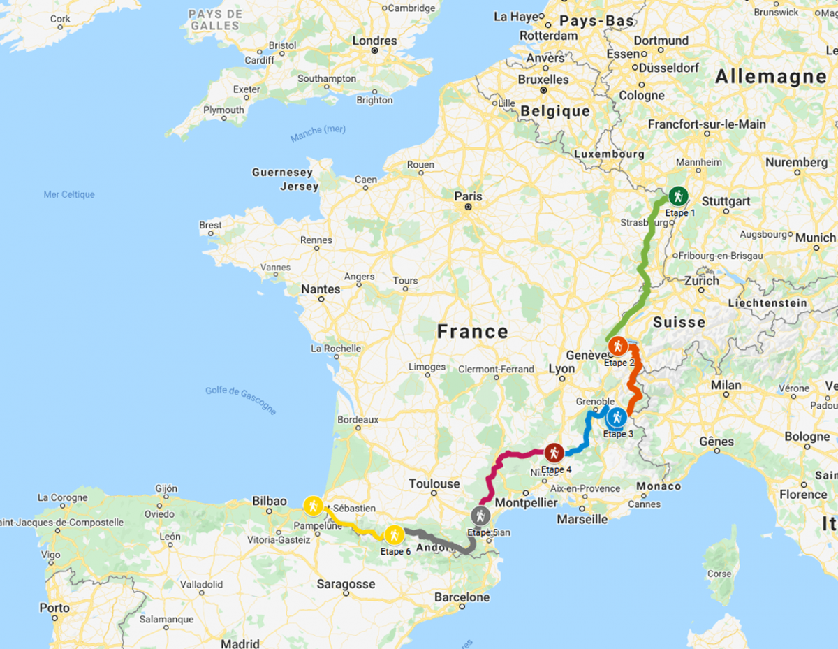 Carte HexaTrek, la plus longue randonnée de France