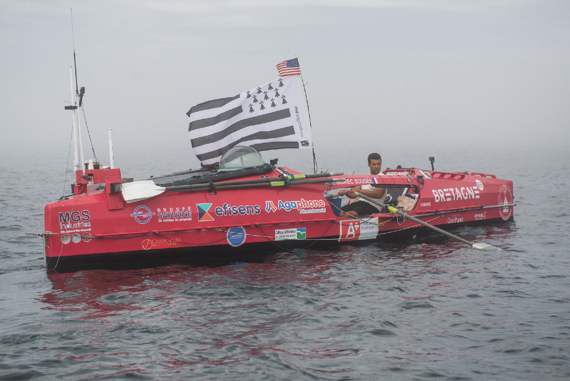 Guirec Soudé au départ de sa traversée à la rame