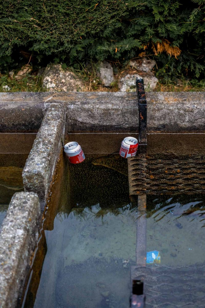 deux cannettes de bières dans un bassin d'eau fraiche