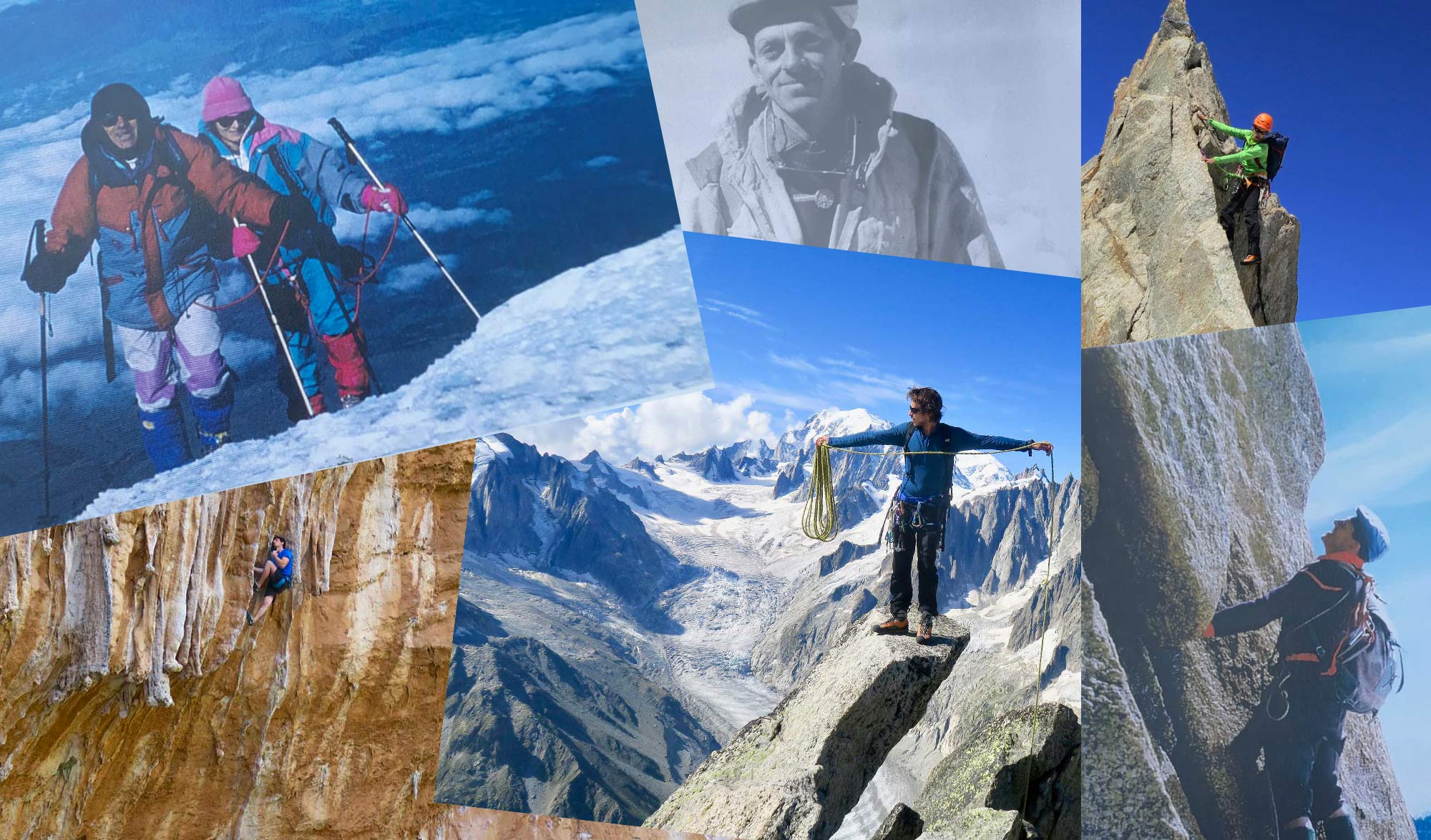 Patchwork photos de guides de hautes montagne ancien et jeune