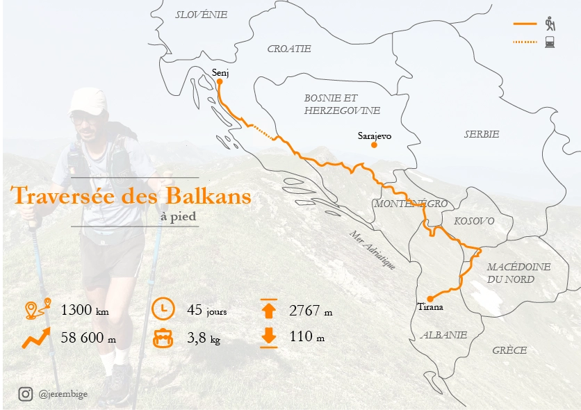 carte Jérémy Bigé traversée des Balkans