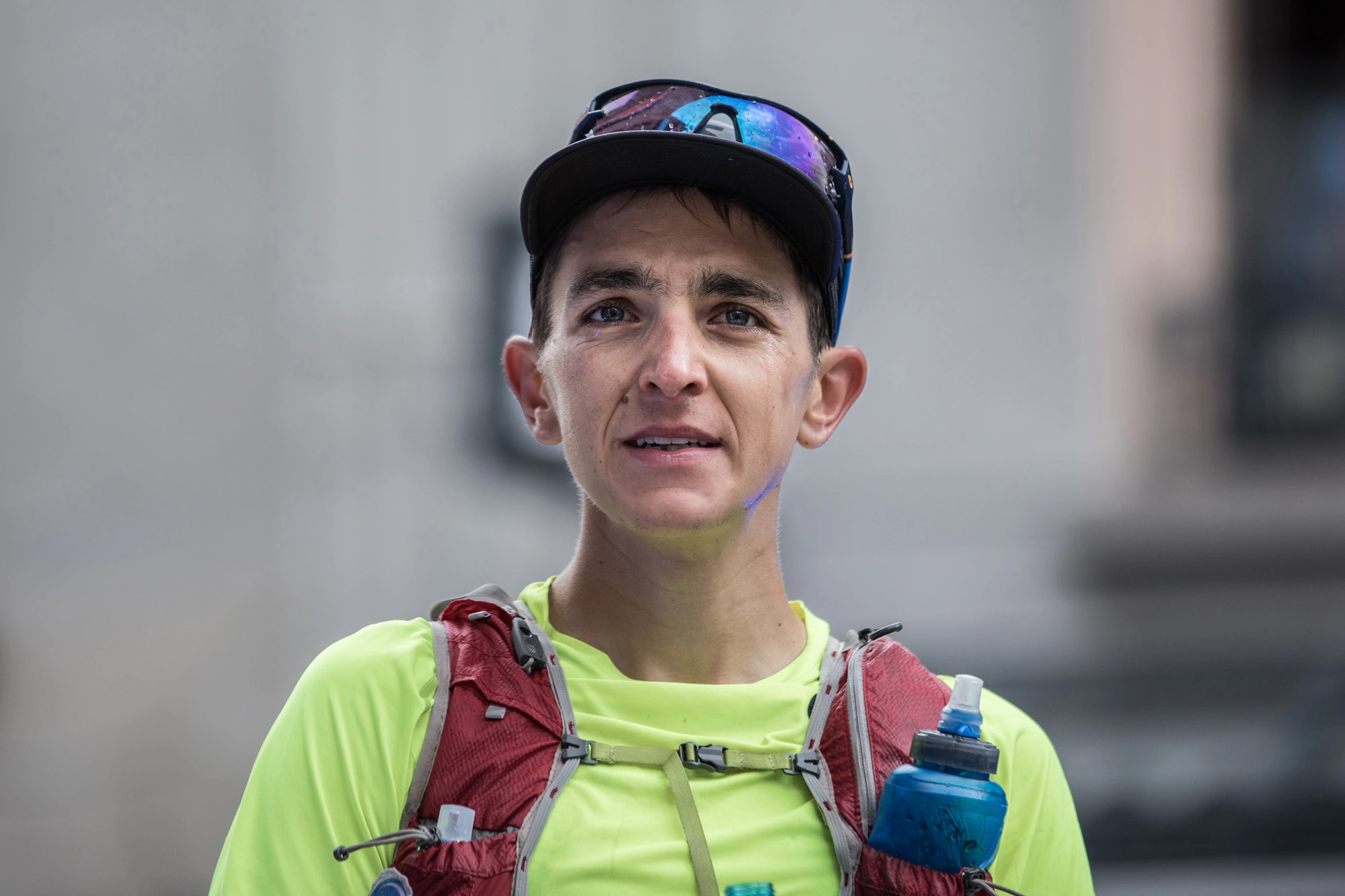 Visage Xavier Thévenard à l'arrivée de l'UTMB