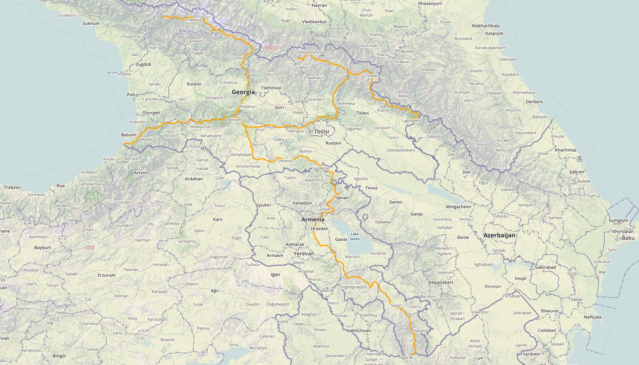 carte TransCaucasian Trail TCT