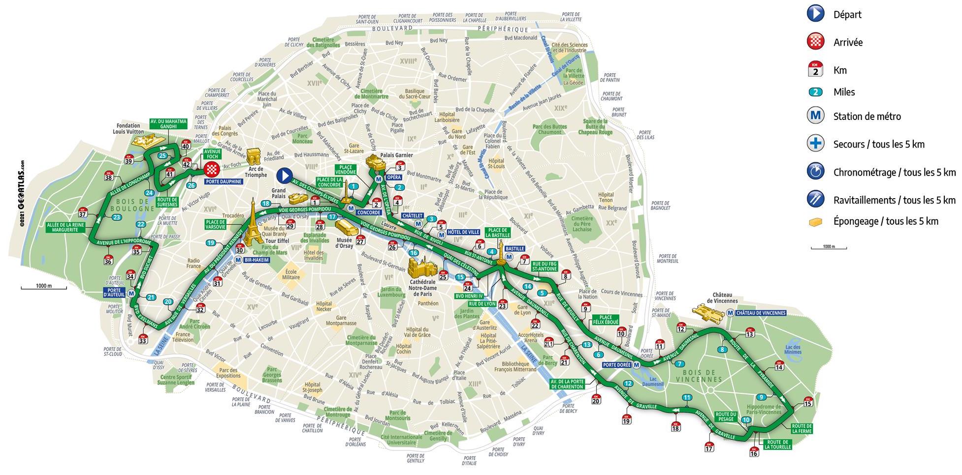Parcours marathon de Paris 2021