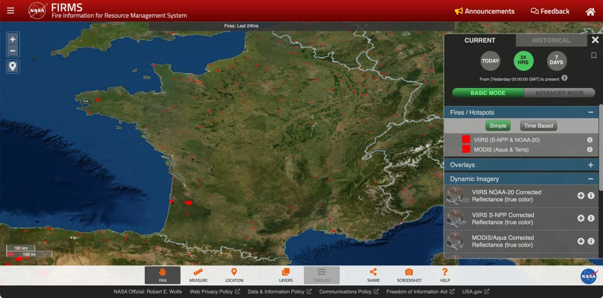 Carte Nasa des incendies