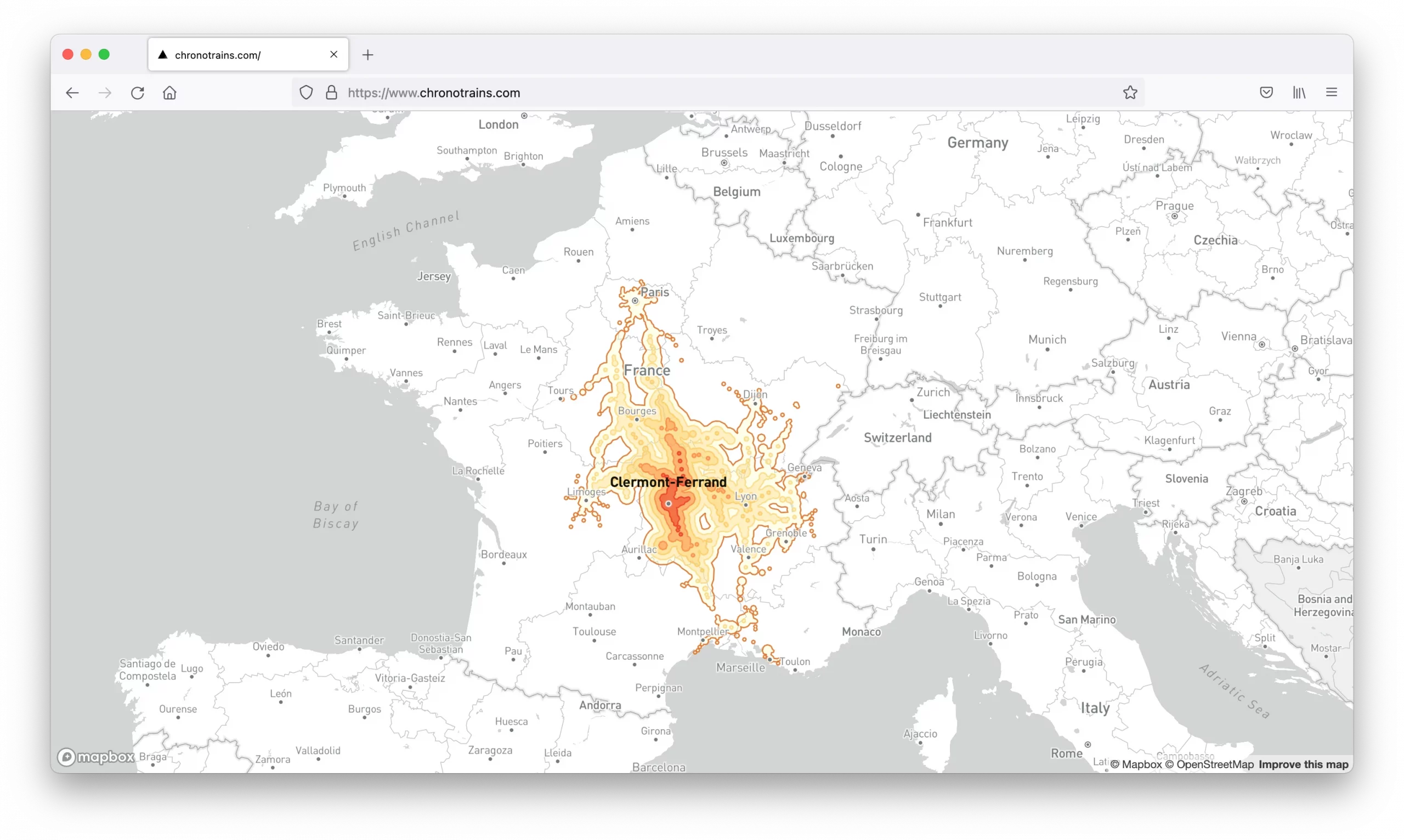 carte Clermont-Ferrand chronotrains.com