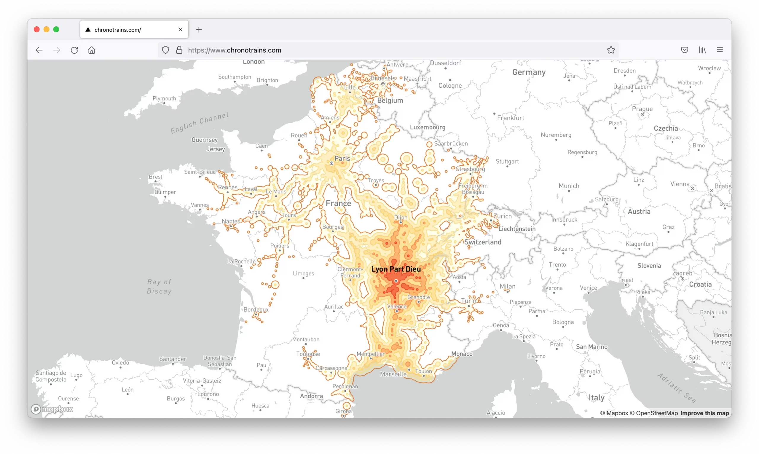 carte Lyon chronotrains.com