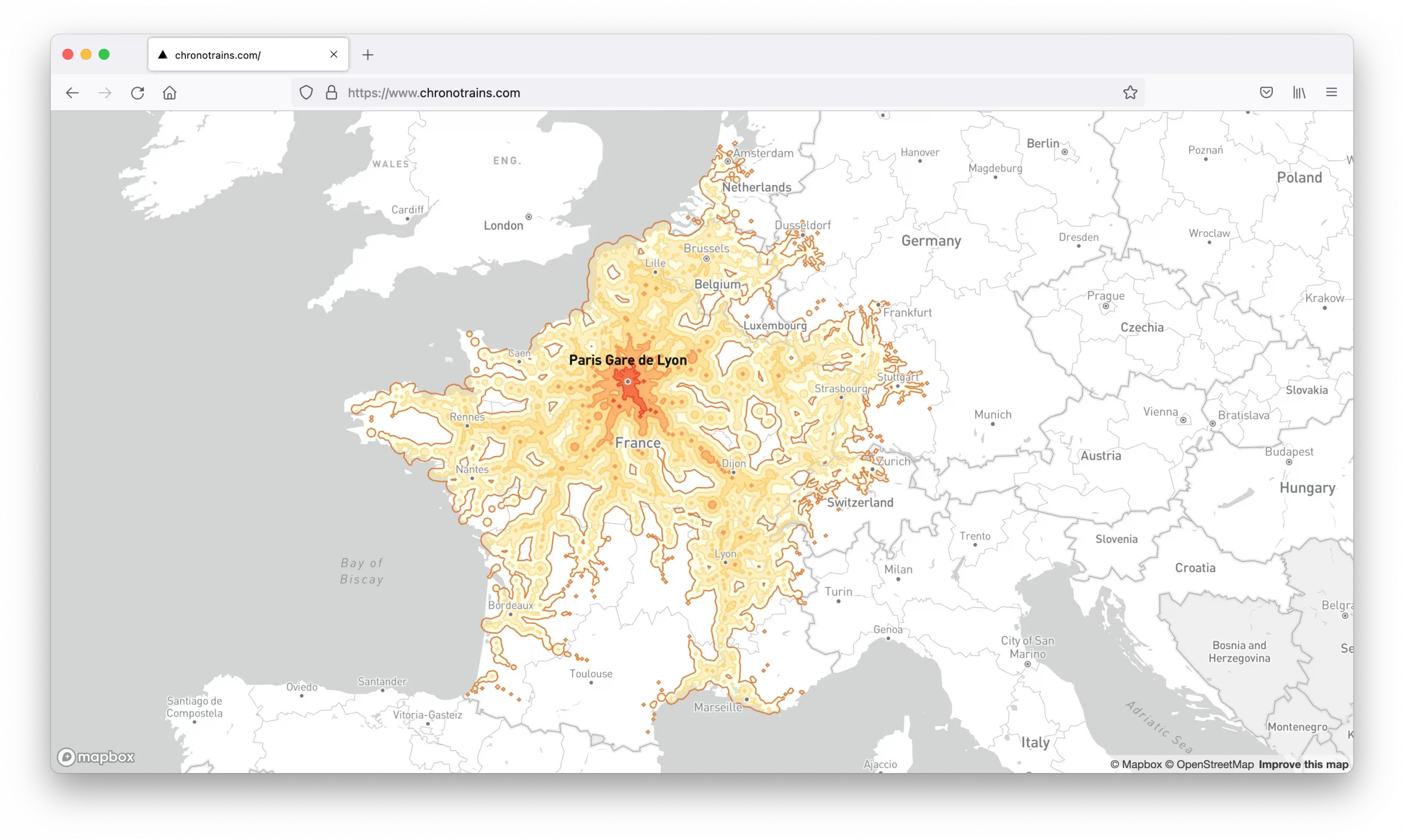 carte Paris chronotrains.com