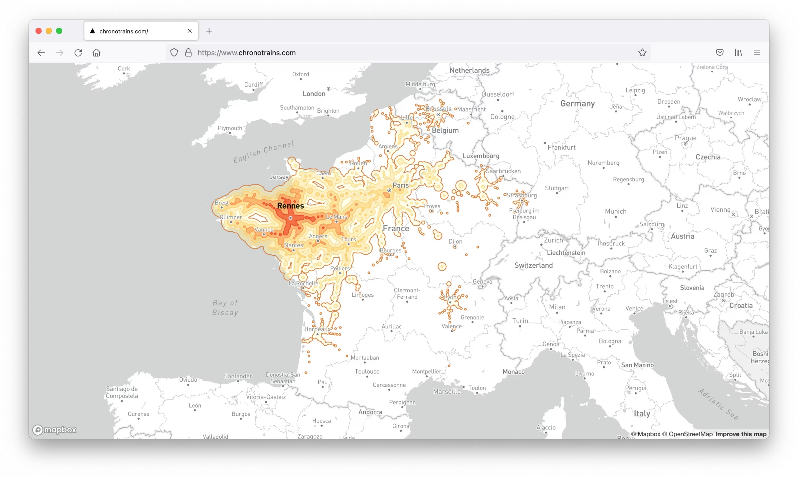 carte Rennes chronotrains.com