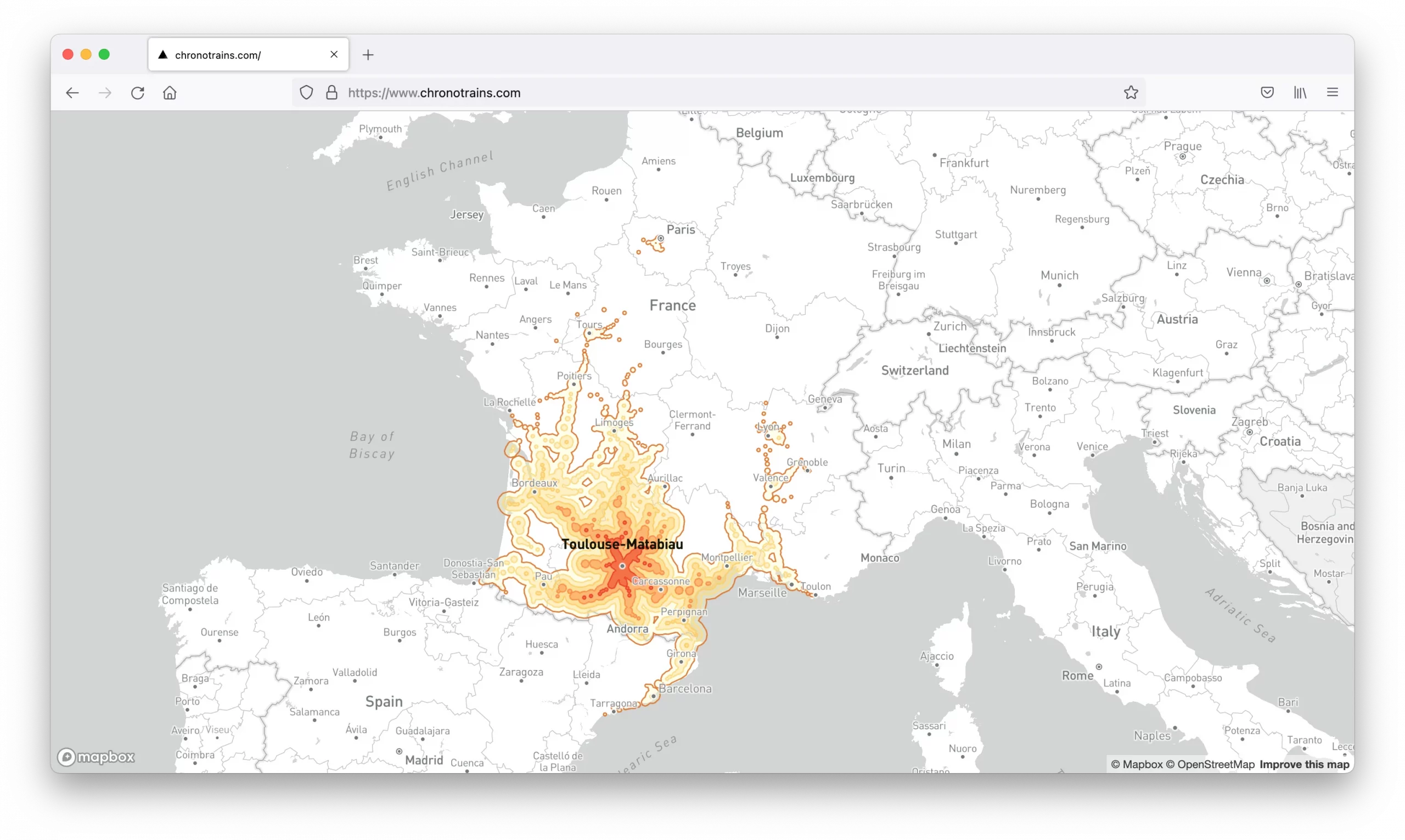 carte Toulouse chronotrains.com