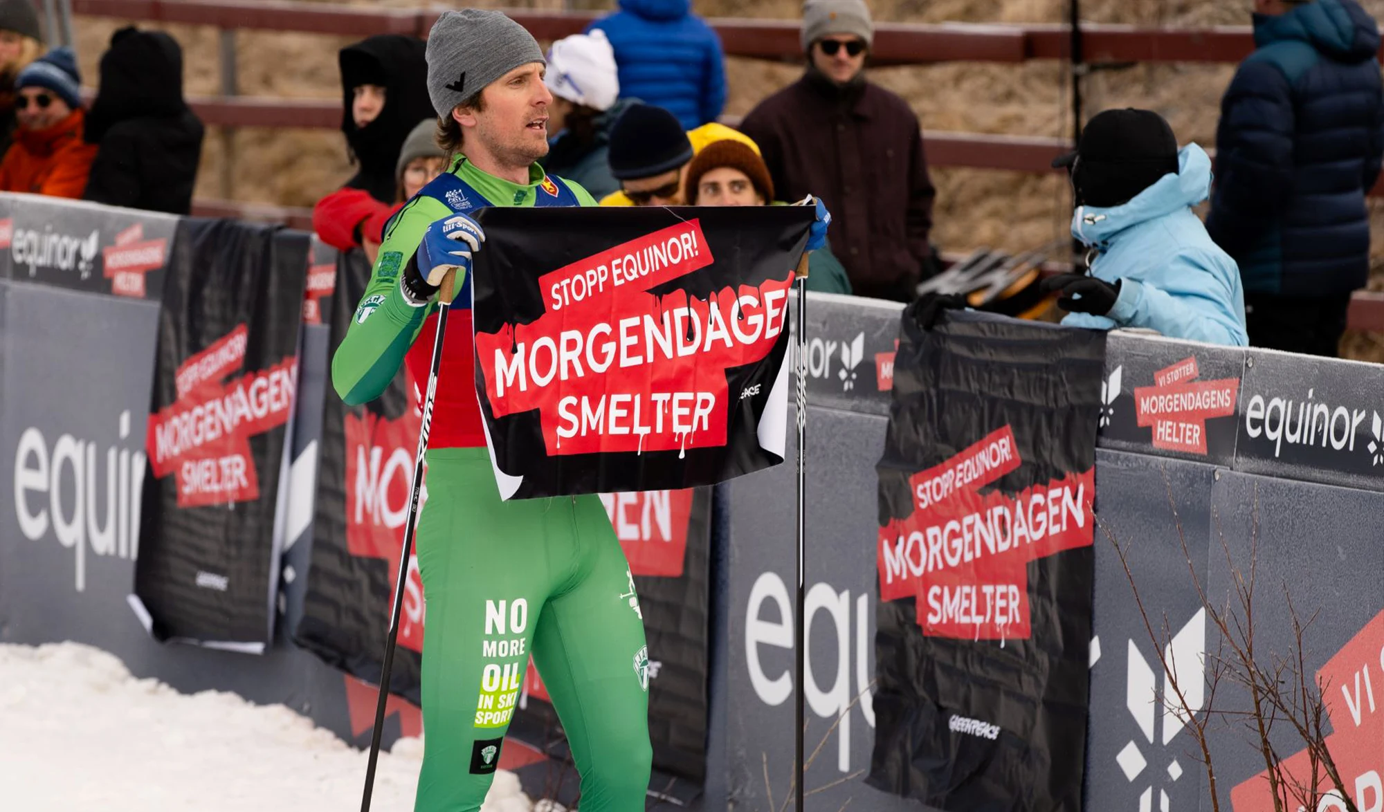 Le skieur de fond suédois Emil Johansson protestation