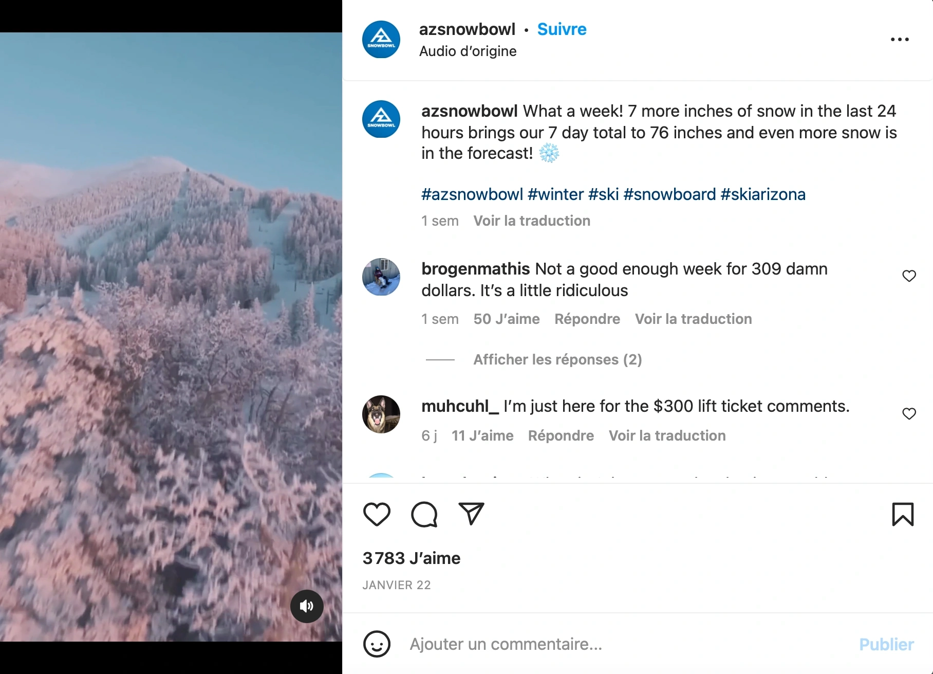 Post instagram Snowbowl