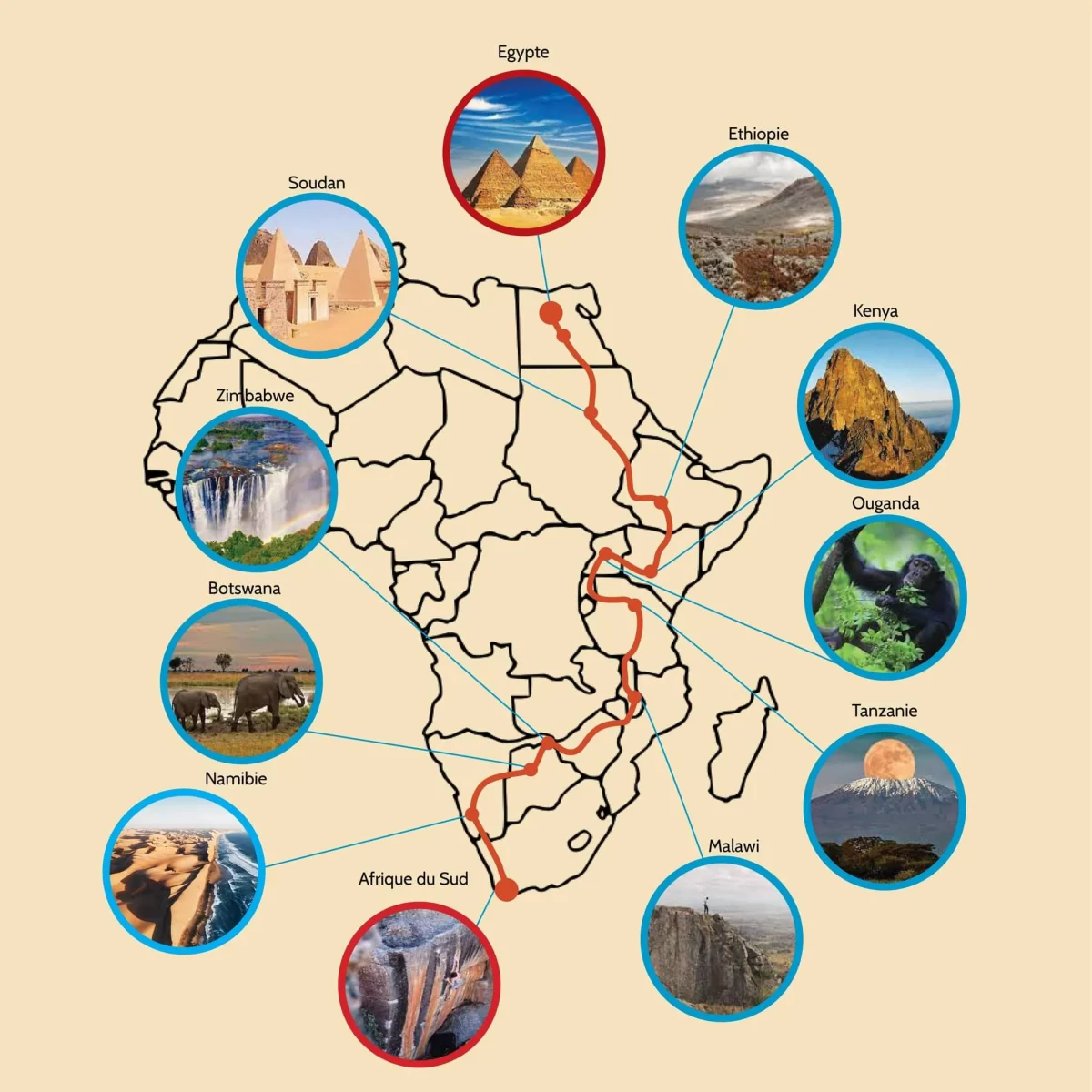 Carte traversée Afrique pour grimper