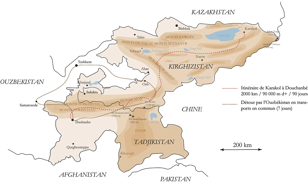 Carte traversée du Kirghizistan et du Tadjikistan , Jérémy Bigé