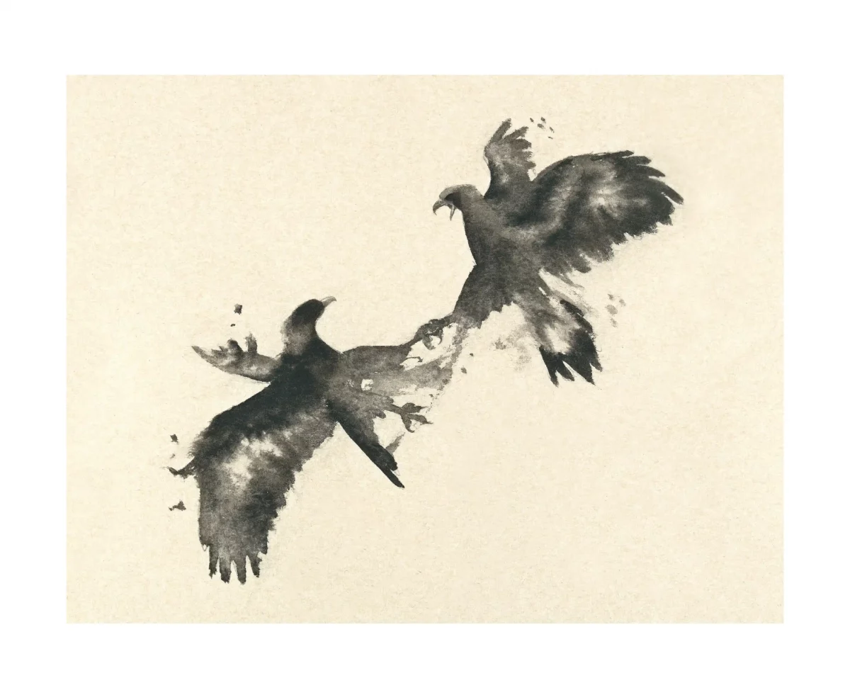 Alpes Calligraphies sauvages - Deux aigles royaux, 2018, encre sur papier Japon