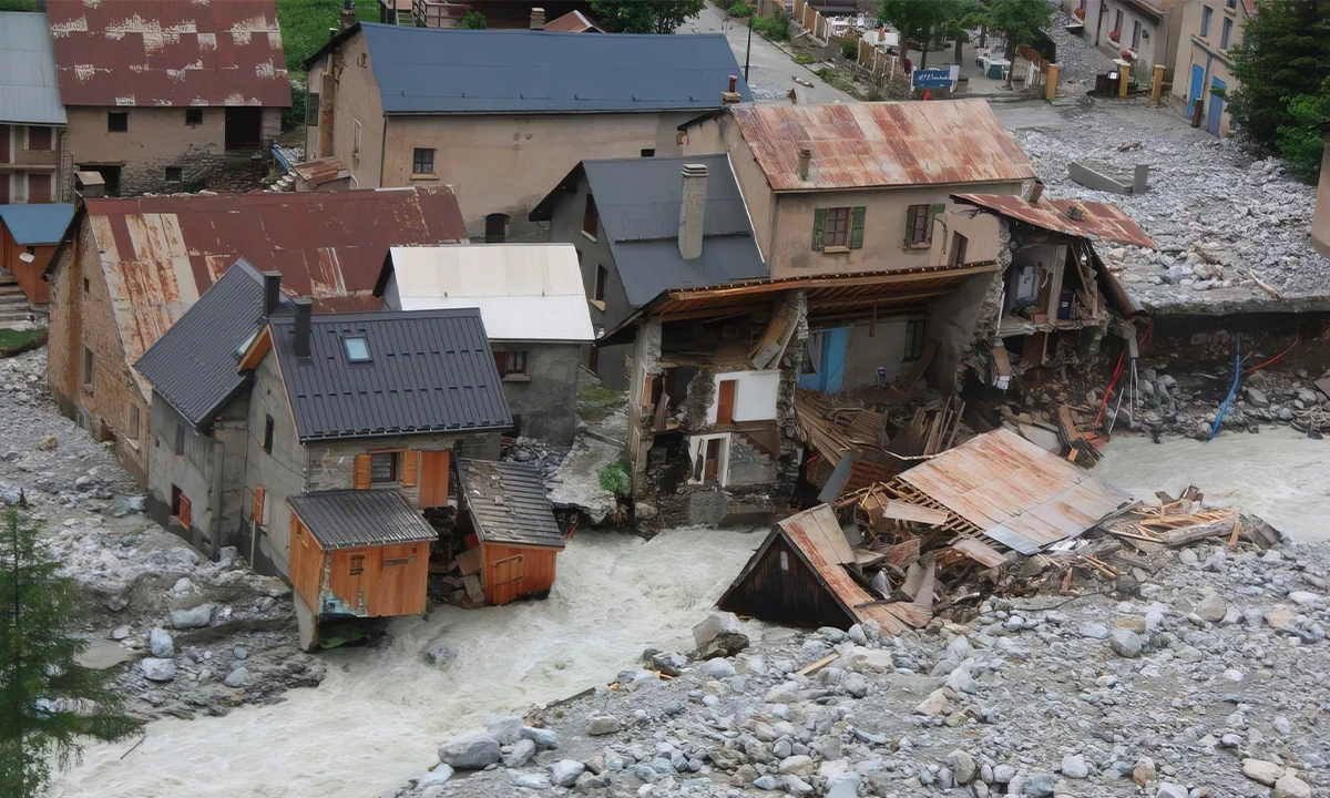 Le village de la Bérarde dévasté par la crue du Vénéon