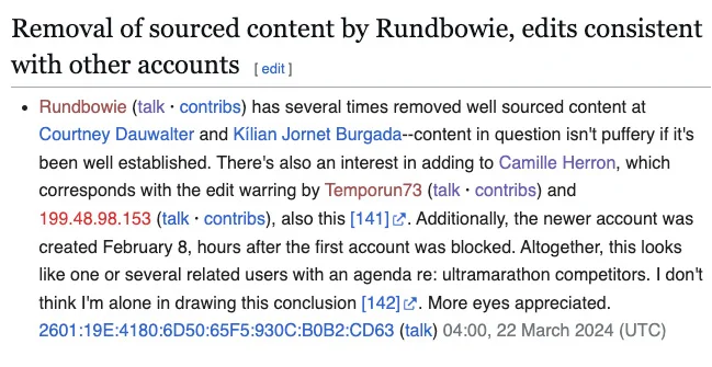 Une alterte Wikipedia fait le rapprochement entre le compte Rundbowie et Temporun73.