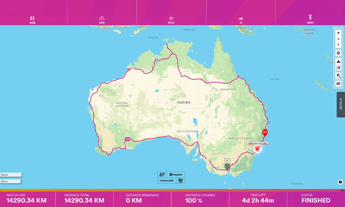 Carte Lachlan Morton tour d'Australie FKT