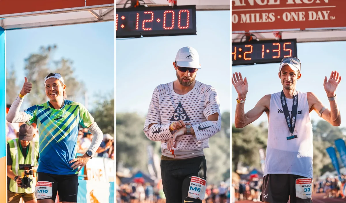 Kilian Jornet 3e de la Western States 2025 derrière Caleb Olson et Chris Meyers