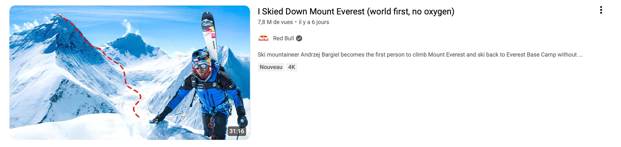 Vignette Youtube "I ski down Mount Everest"